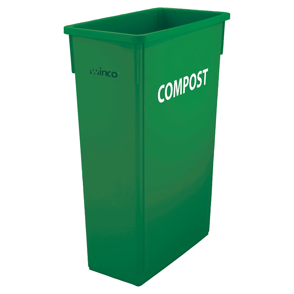 Winco PTC-23GRC 23 gal Rectangle Slim Trash Can w/ "Compost" Sign, Green