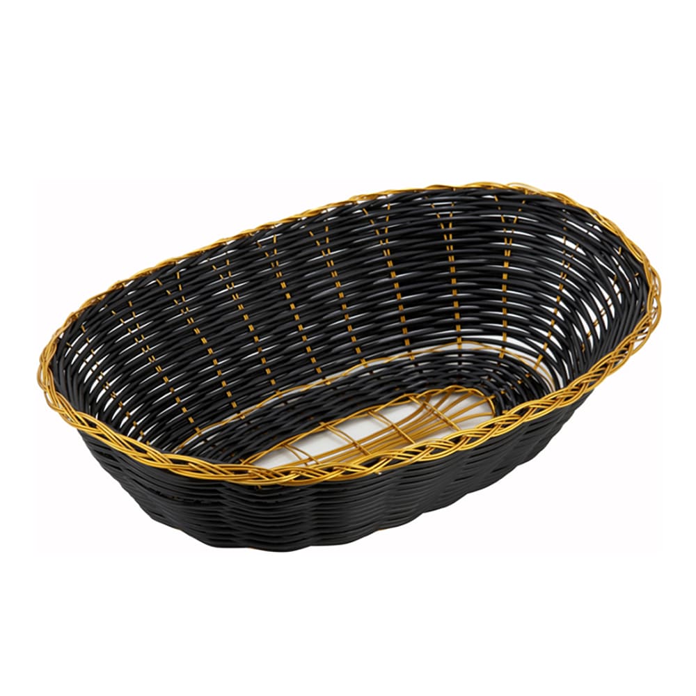 Winco PWBK-9V Oval Woven Basket, 9" x 7" x 2 3/4", Black Vinyl w/ Gold Trim
