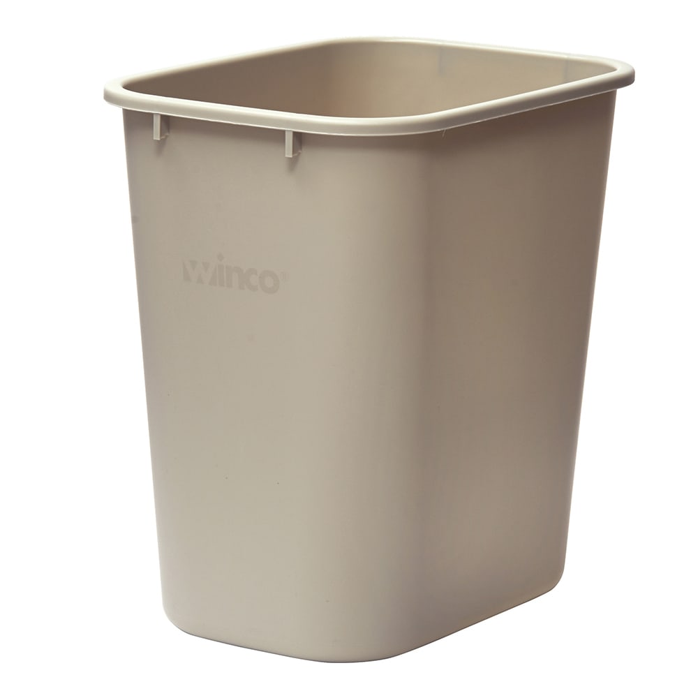 Winco PWR-28BE 28 qt Rectangle Waste Basket - Plastic, Beige