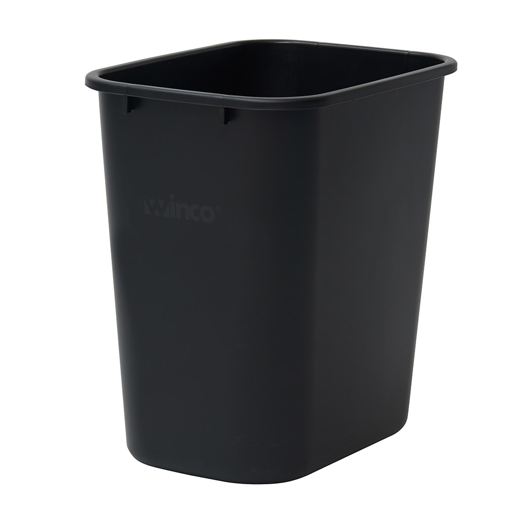 Winco PWR-28K 28 qt Rectangle Waste Basket - Plastic, Black