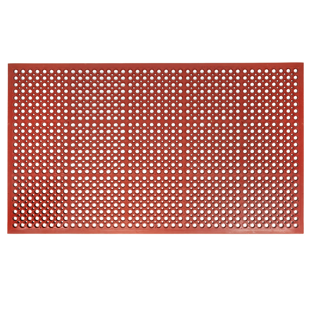 Winco RBM-35R Grease Proof Floor Mat w/ Beveled Edges, Rubber, 3' x 5' x  1/2", Red