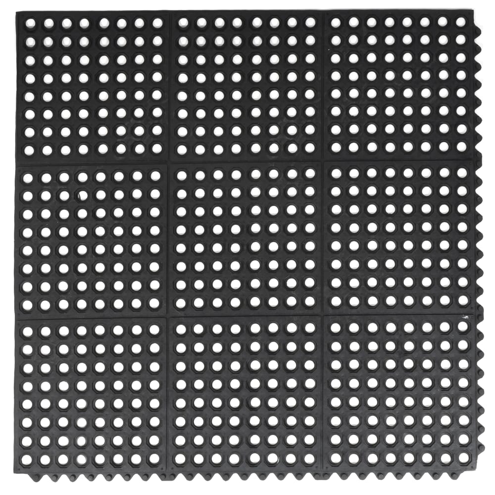 Winco RBMI-33K Rubber Floor Mat, Anti Fatigue, Interlocking, 3' x 3' x 1/2", Black