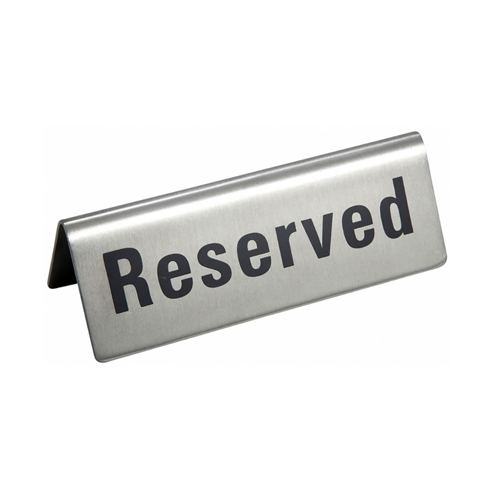 Winco RVS-4 Reserved Table Tent Sign - 4 3/4" x 1 3/4", Stainless