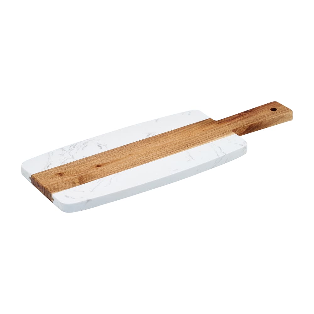 Winco SBMW-156 Rectangular Serving Board - 15 1/2" x 6", Acacia Wood/White Marble
