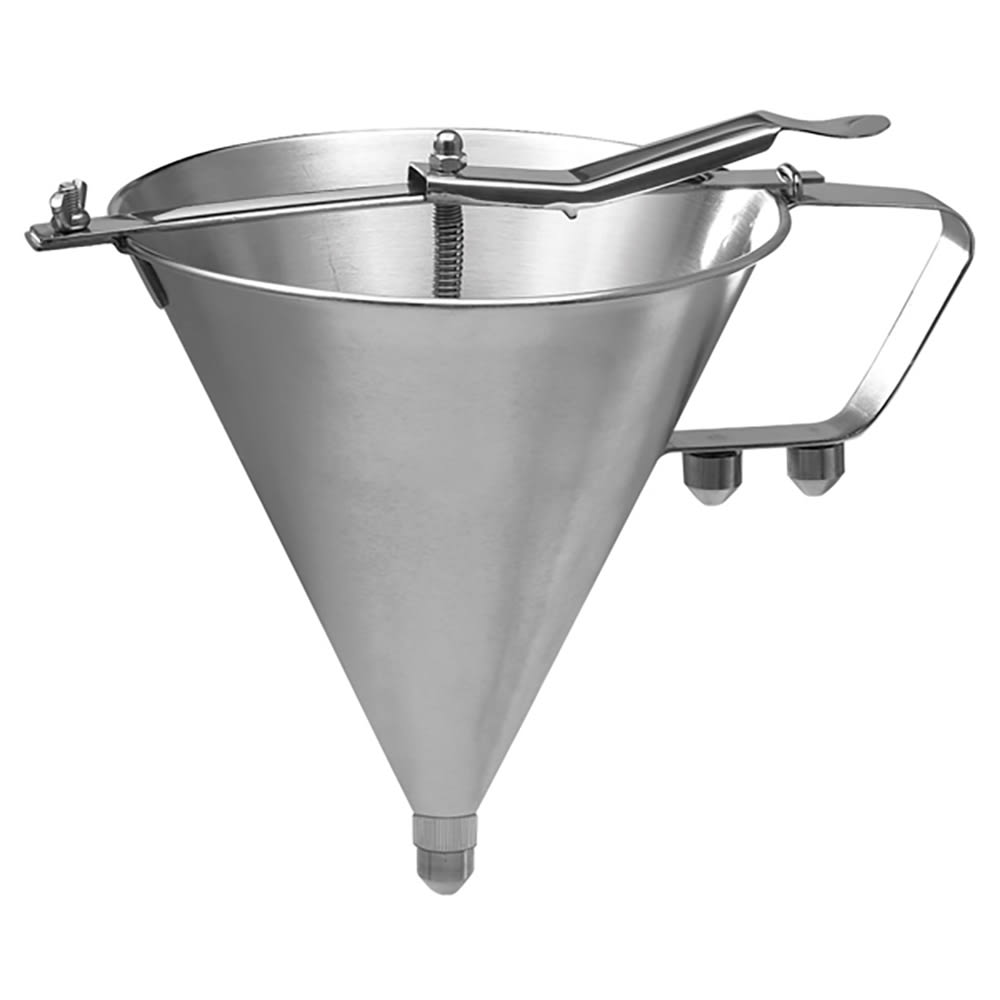 Winco SF-7 1 3/5 L Confectionery Funnel w/ (3) Nozzles, Spring Valve Operated, Stainless