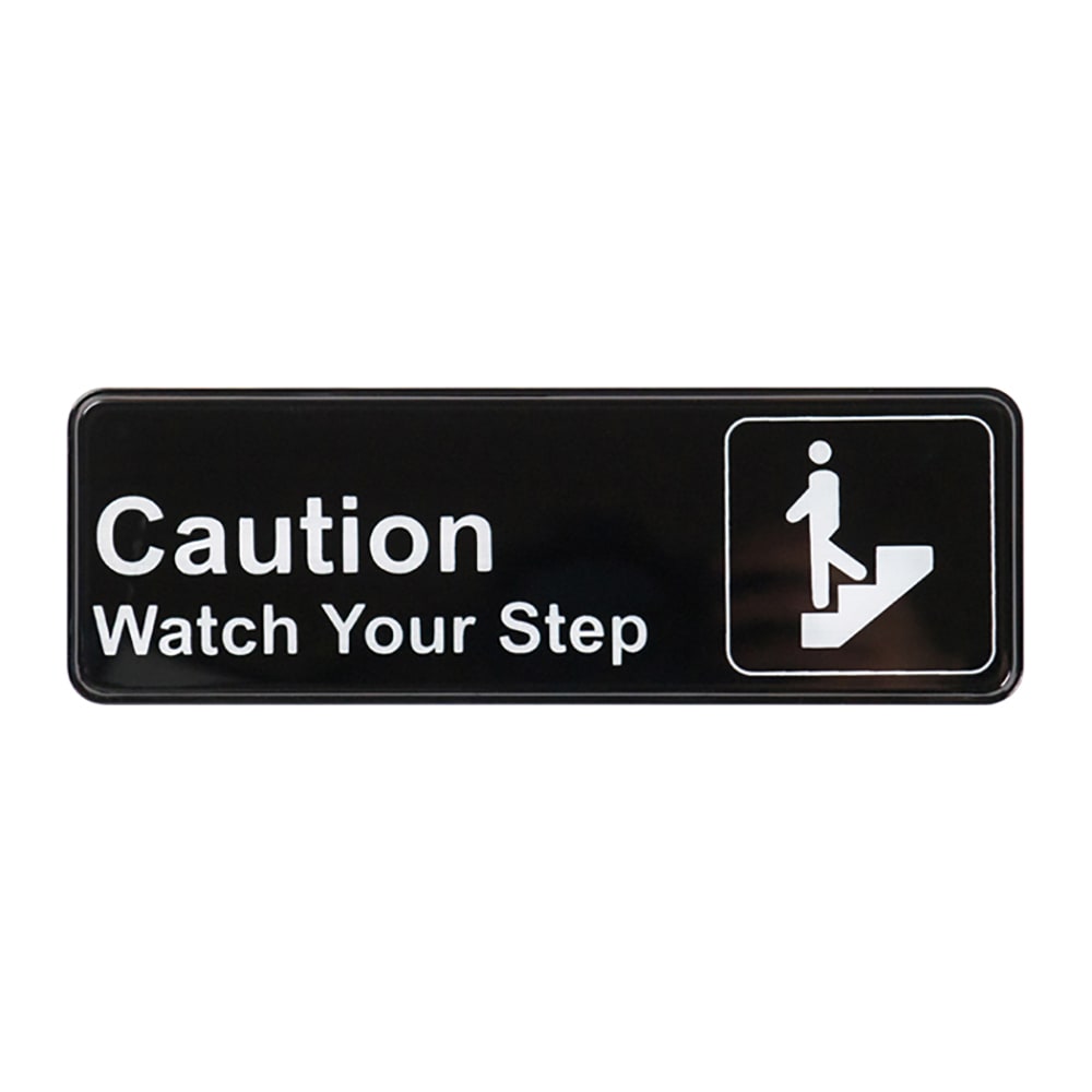 Winco SGN-326 Information CAUTION/WATCH YOUR STEP Sign w/ Symbol, 3 x 9", Black