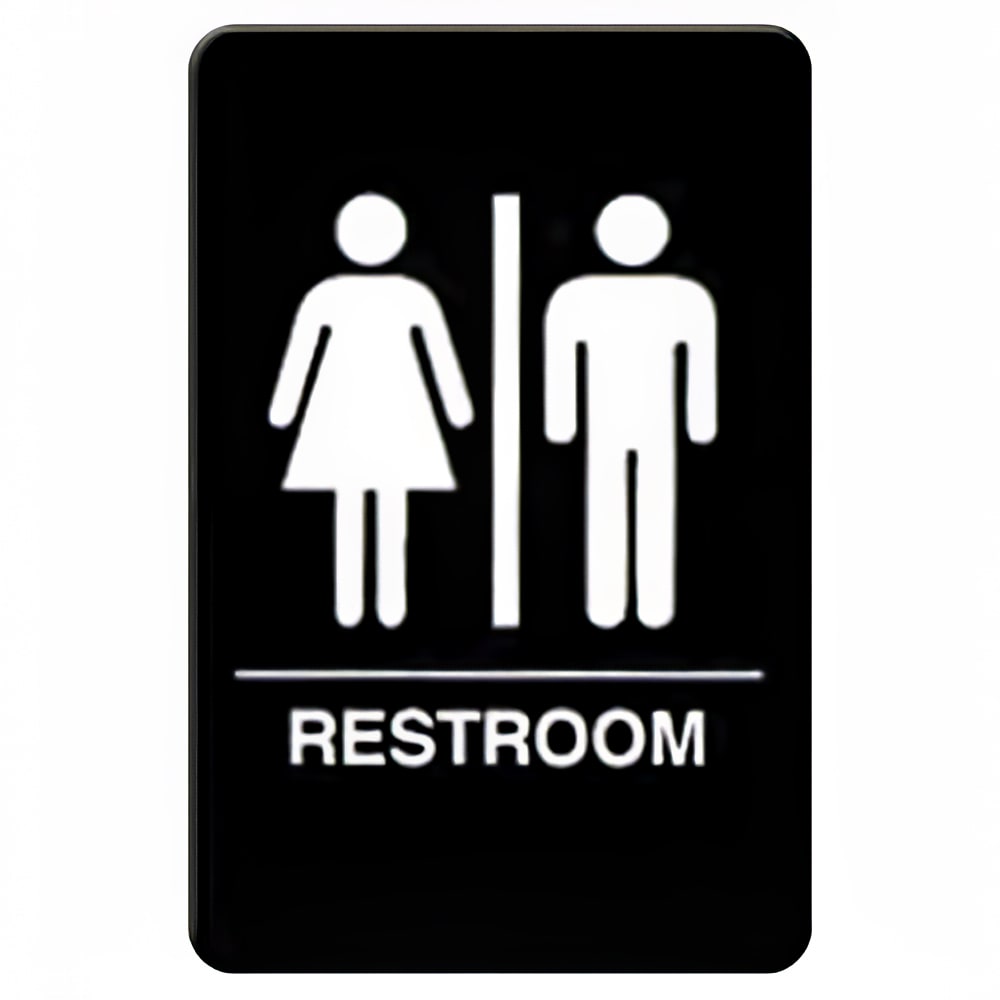 Winco SGNB-603 Restrooms Sign, Braille - 6" x 9", Black