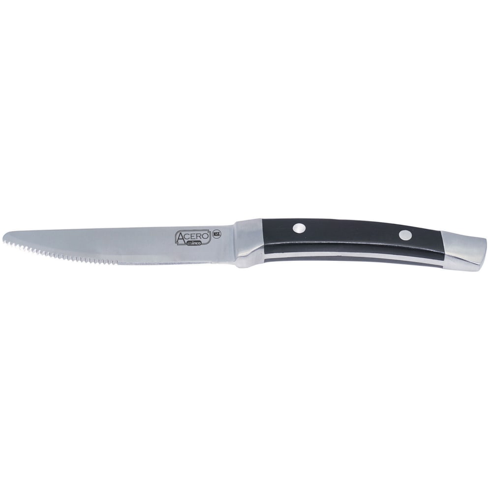 Winco SK-22 5" Steak Knife w/ Black Plastic Handle, Stainless Steel