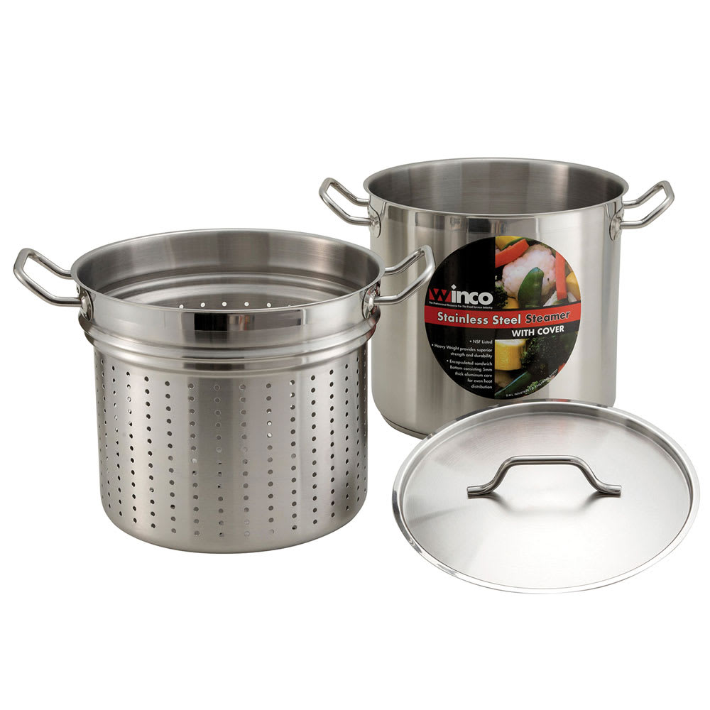 Winco SSDB-20S 20 qt Steamer/Pasta Cooker - Stainless Steel, Induction Ready