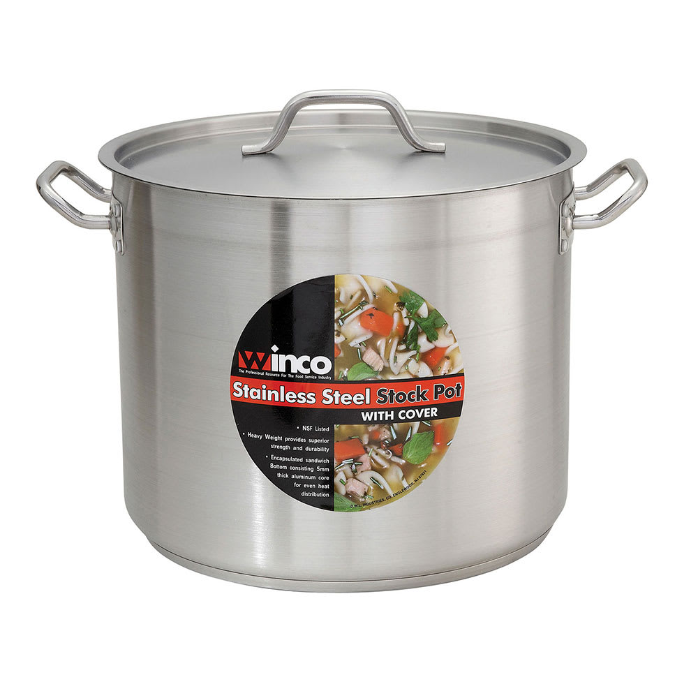 Winco SST-40 40 qt Stainless Steel Stock Pot w/ Cover - Induction Ready