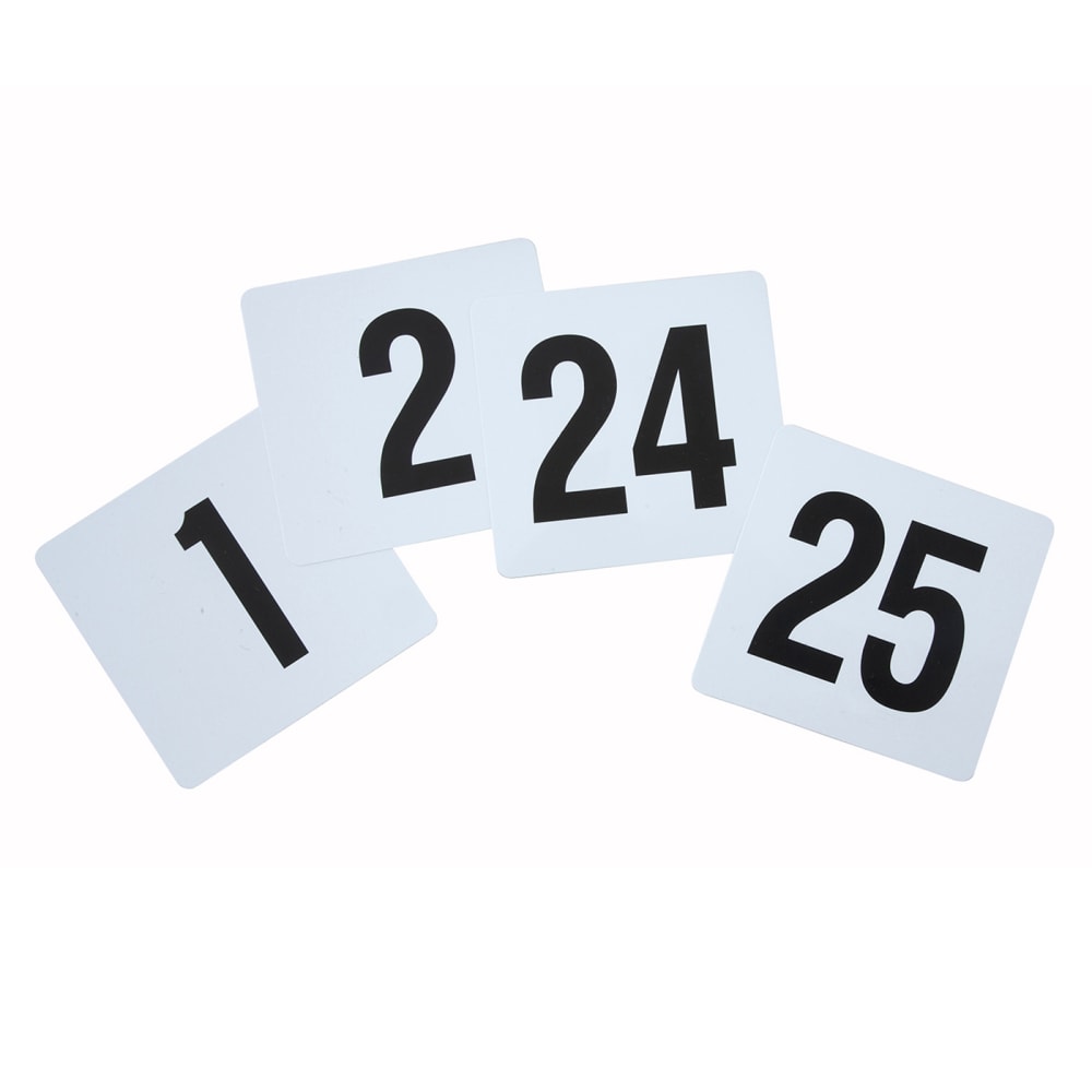 Winco TBN-25 Tabletop Number Cards - #1 - 25, 4" x 3 3/4", White/Black