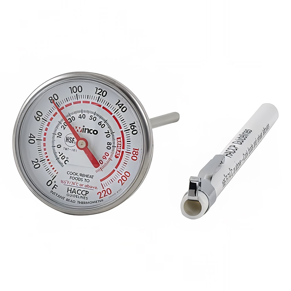 Winco TMT-IR1 1 3/4" Dial Type Pocket Thermometer w/ 5" Stem, 0 to 220 Degrees F