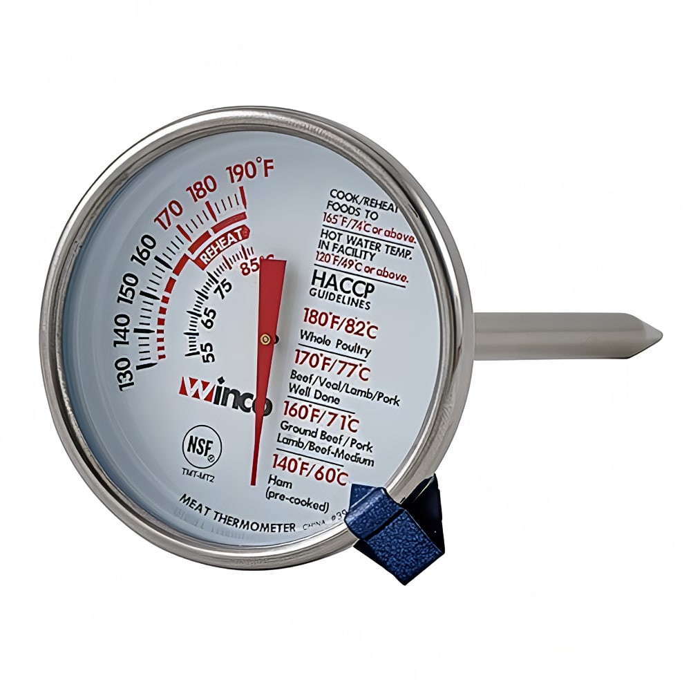Winco TMT-MT2 2" Dial Type Meat Thermometer w/ 5" Stem, 130 to 190 Degrees F