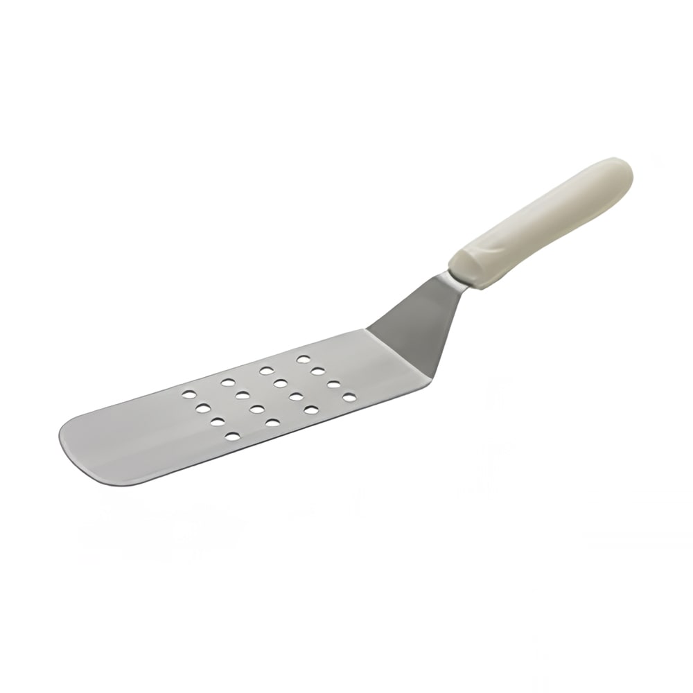 Winco TWP-91 8 1/4" x 2 7/8" Perforated Turner w/ White Polypropylene Handle, Stainless Steel