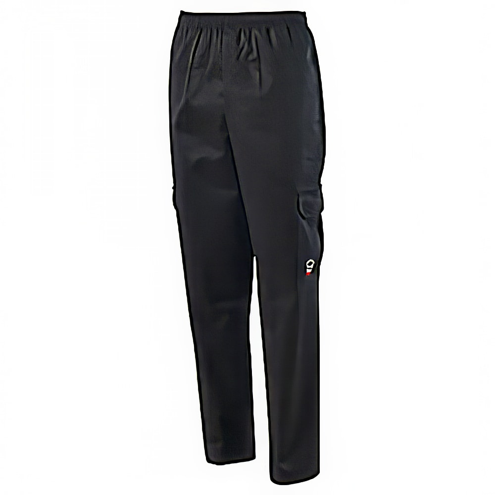 Winco UNF-11KL Cargo Chef's Pants w/ Elastic Waist & Drawstring - Poly/Cotton, Black, Large