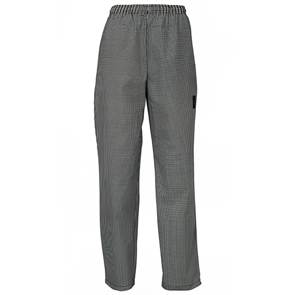 Winco UNF-4KS Newbury Chef's Pants w/ Elastic Waist & Drawstring - Poly/Cotton, Houndstooth, Small