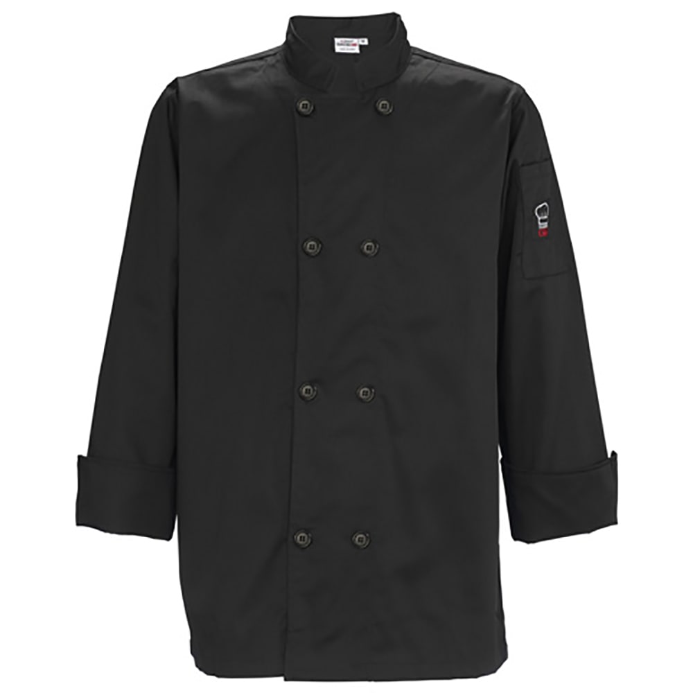 Winco UNF-6K4XL Mulholland Chef's Jacket w/ Long Sleeves - Poly/Cotton, Black, 4X