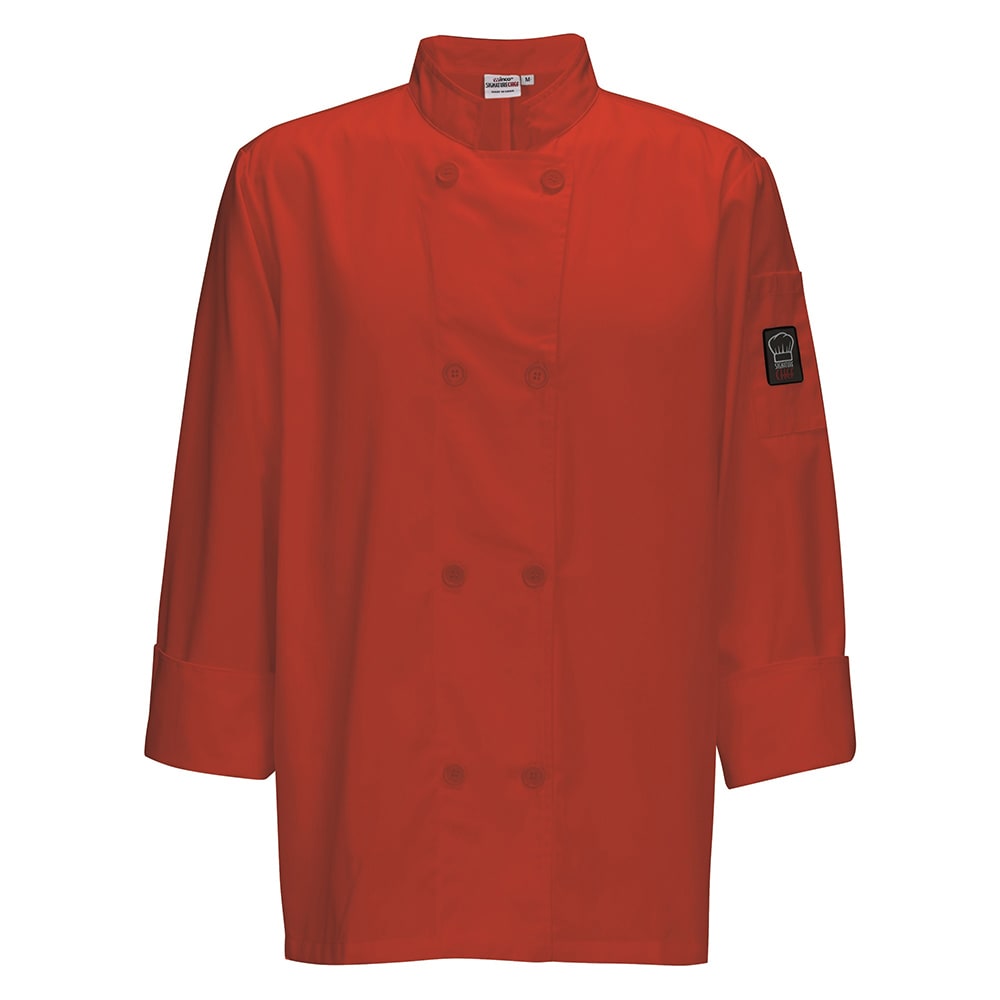 Winco UNF-6RL Double Breasted Chef's Jacket w/ Thermometer Pocket - Poly/Cotton, Red, Large