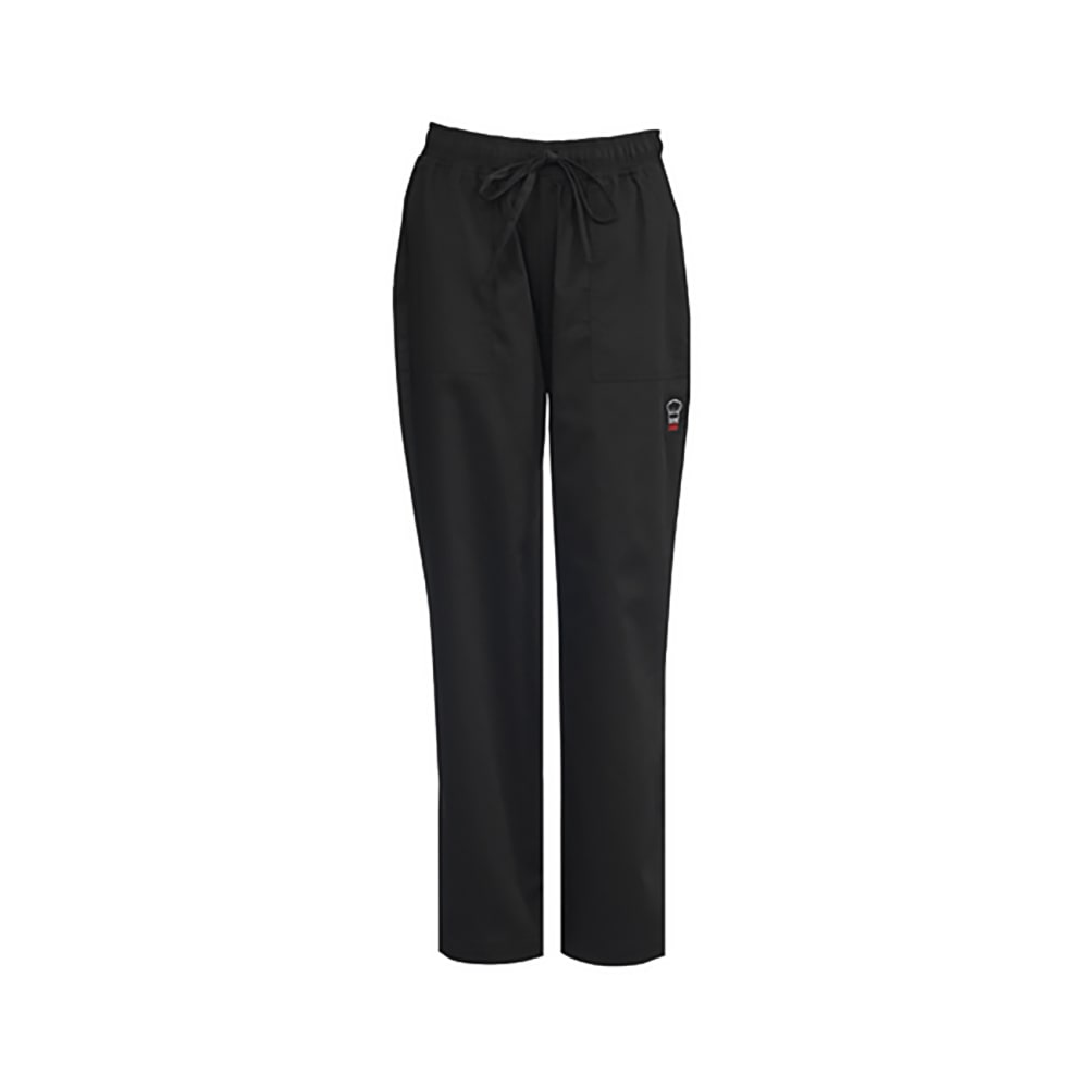 Winco UNF-8KM Briley Women's Chef Pants w/ Elastic Waist & Drawstring - Poly/Cotton, Black, Medium