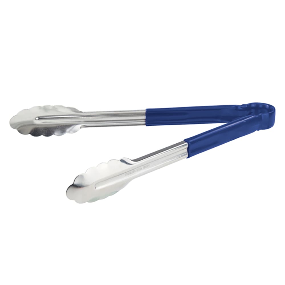 Winco UT-12HP-B 12"L Stainless Utility Tongs, Blue
