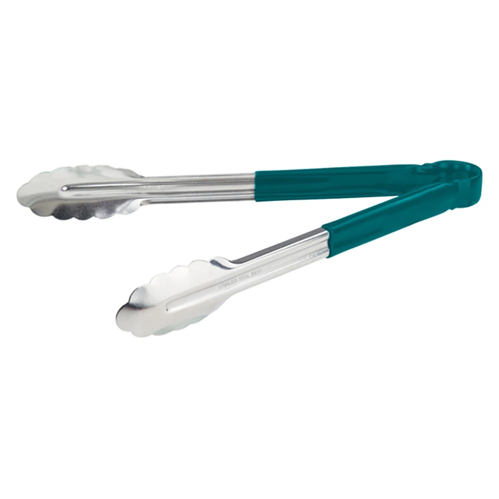 Winco UT-12HP-G 12"L Stainless Utility Tongs, Green