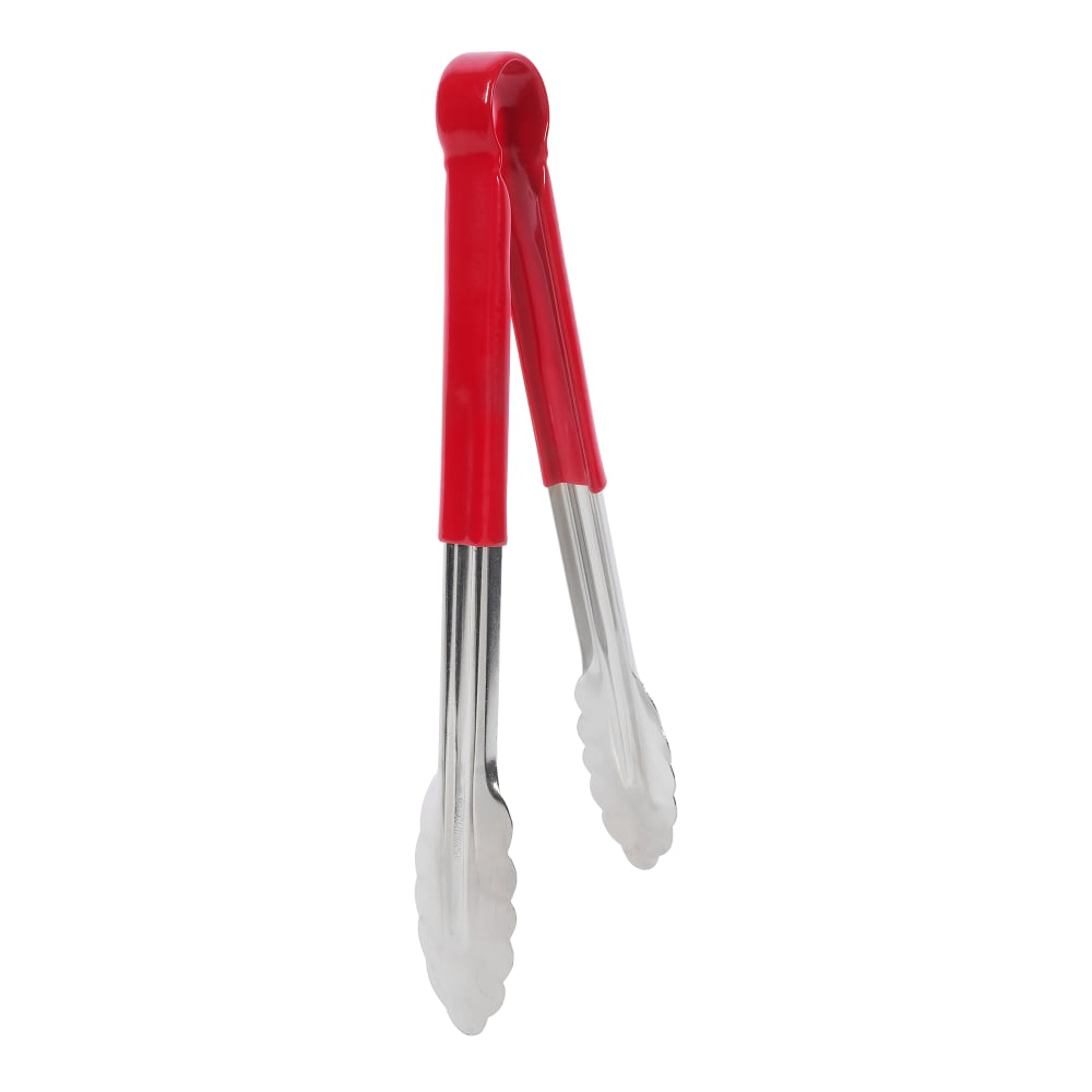 Winco UT-12HP-R 12"L Stainless Utility Tongs, Red