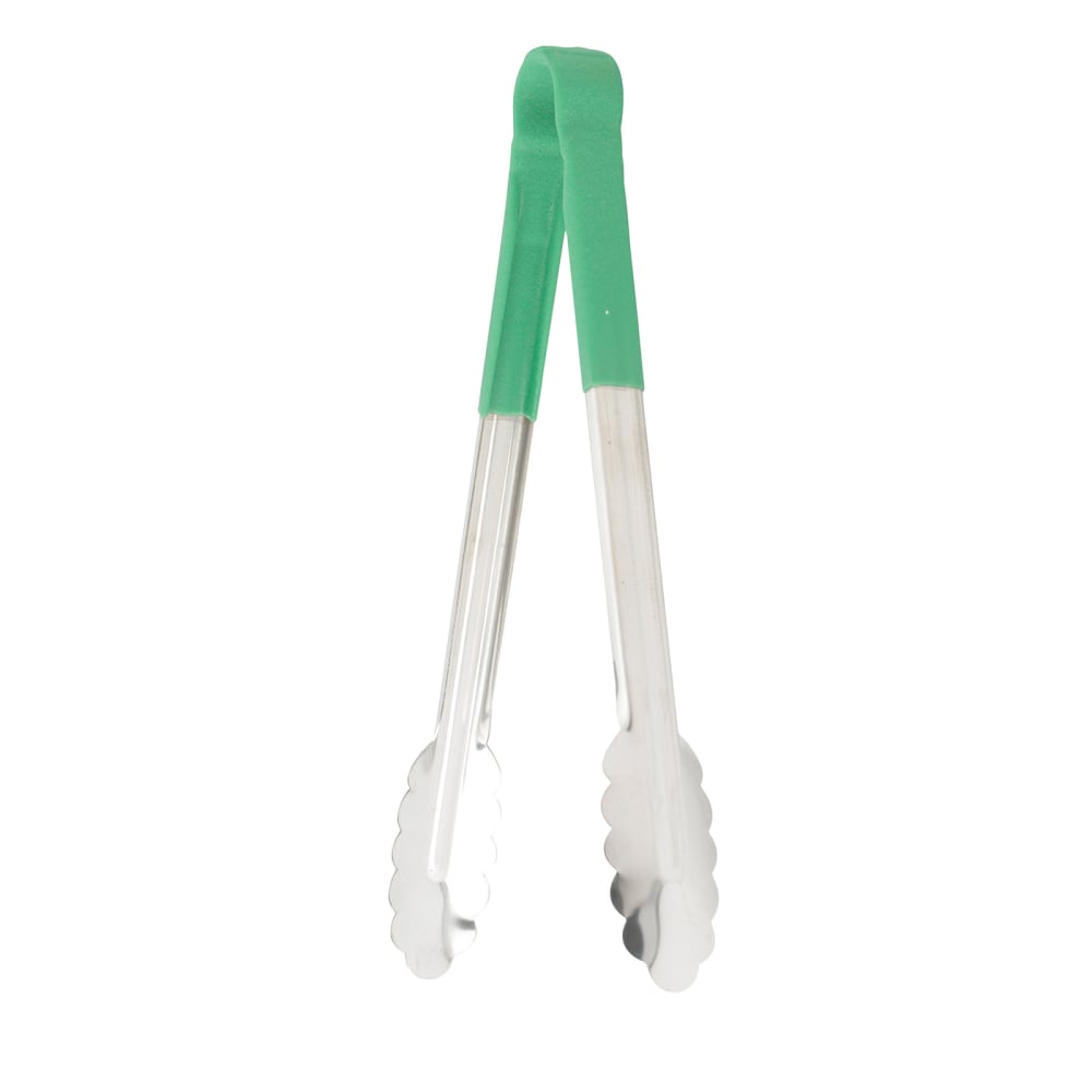 Winco UTPH-12G 12" Utility Tongs - Stainless Steel w/ Coated Handle, Green