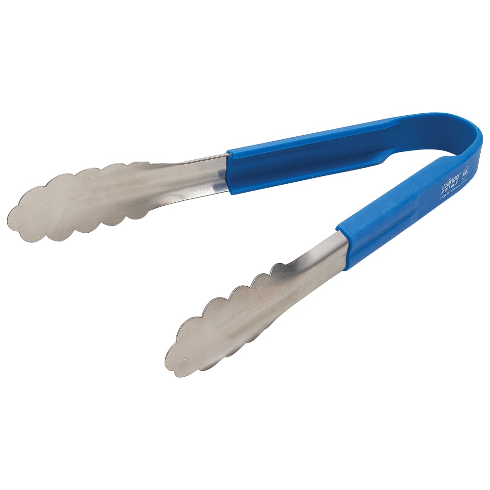 Winco UTSH-9B 9" Stainless Utility Tongs, Blue