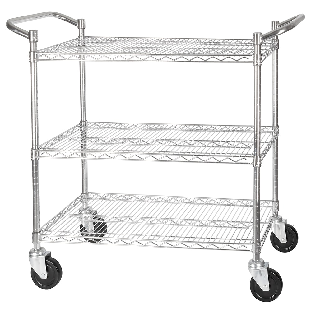 Winco VCCD-1836B 3 Level Wire Utility Cart w/ 800 lb Capacity - Flat Ledges, Chrome