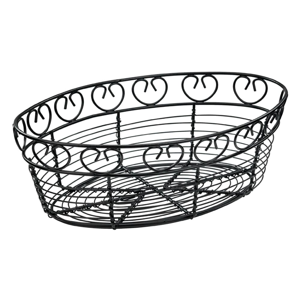 Winco WBKG-10O Oval Bread/Fruit Basket, 10 x 6 1/2 x 3"H, Black Wire