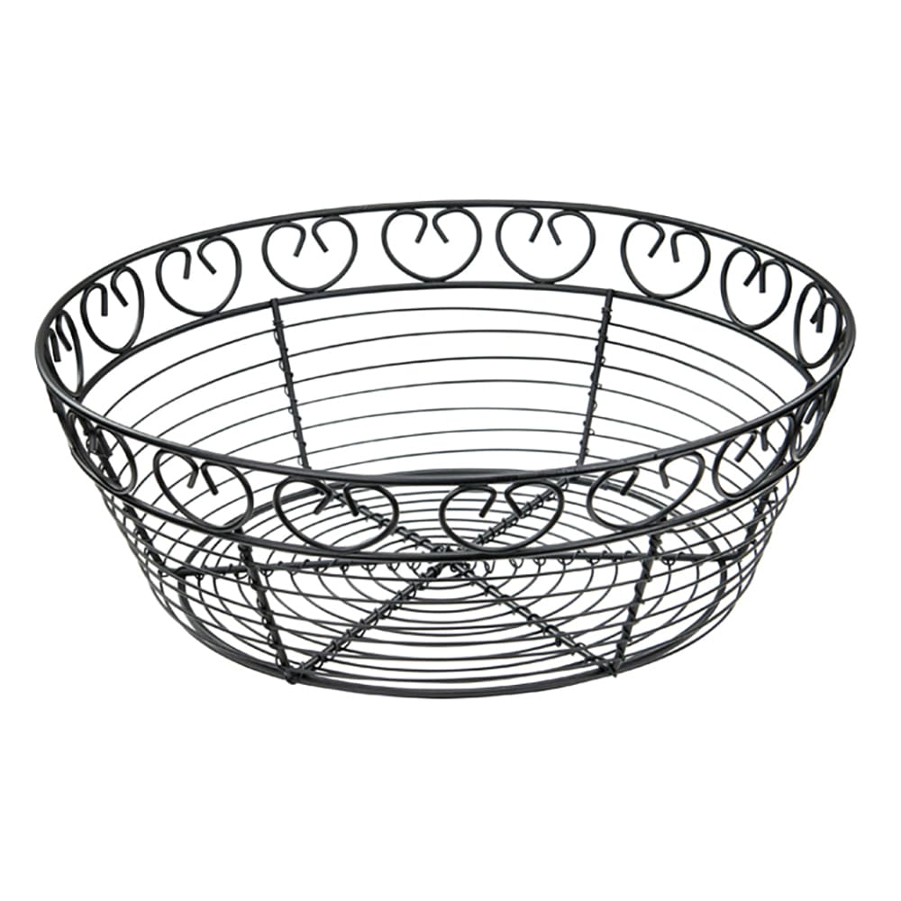 Winco WBKG-10R Round Bread/Fruit Basket, 10 x 3"H, Black Wire