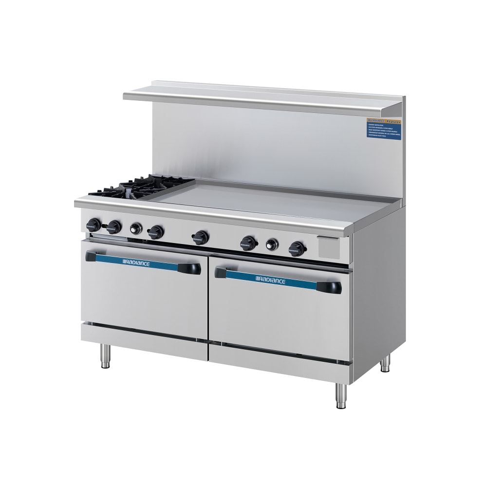 Turbo Air TARG-2B48G LP 60” 2 Burner Gas Range w/ Griddle & (2) Standard Ovens, Liquid Propane