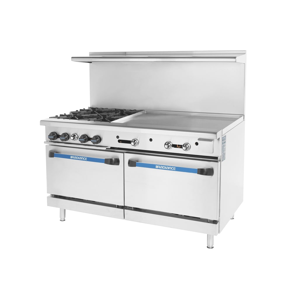 Turbo Air TARG-4B36G 60" 4 Burner Gas Range w/ Griddle & (2) Standard Ovens, Liquid Propane