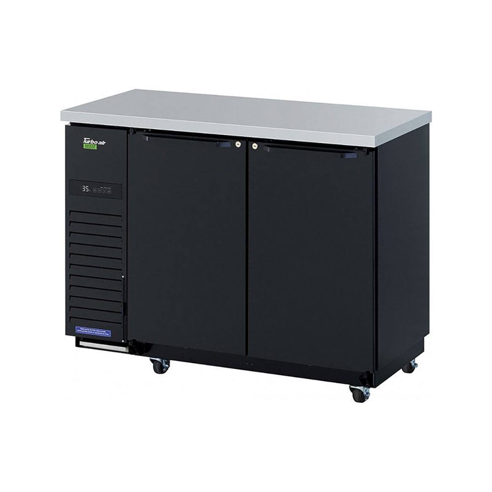 Turbo Air TBB-24-48SBD-N6 49 1/8" Bar Refrigerator - 2 Swinging Solid Doors, Black, 115v