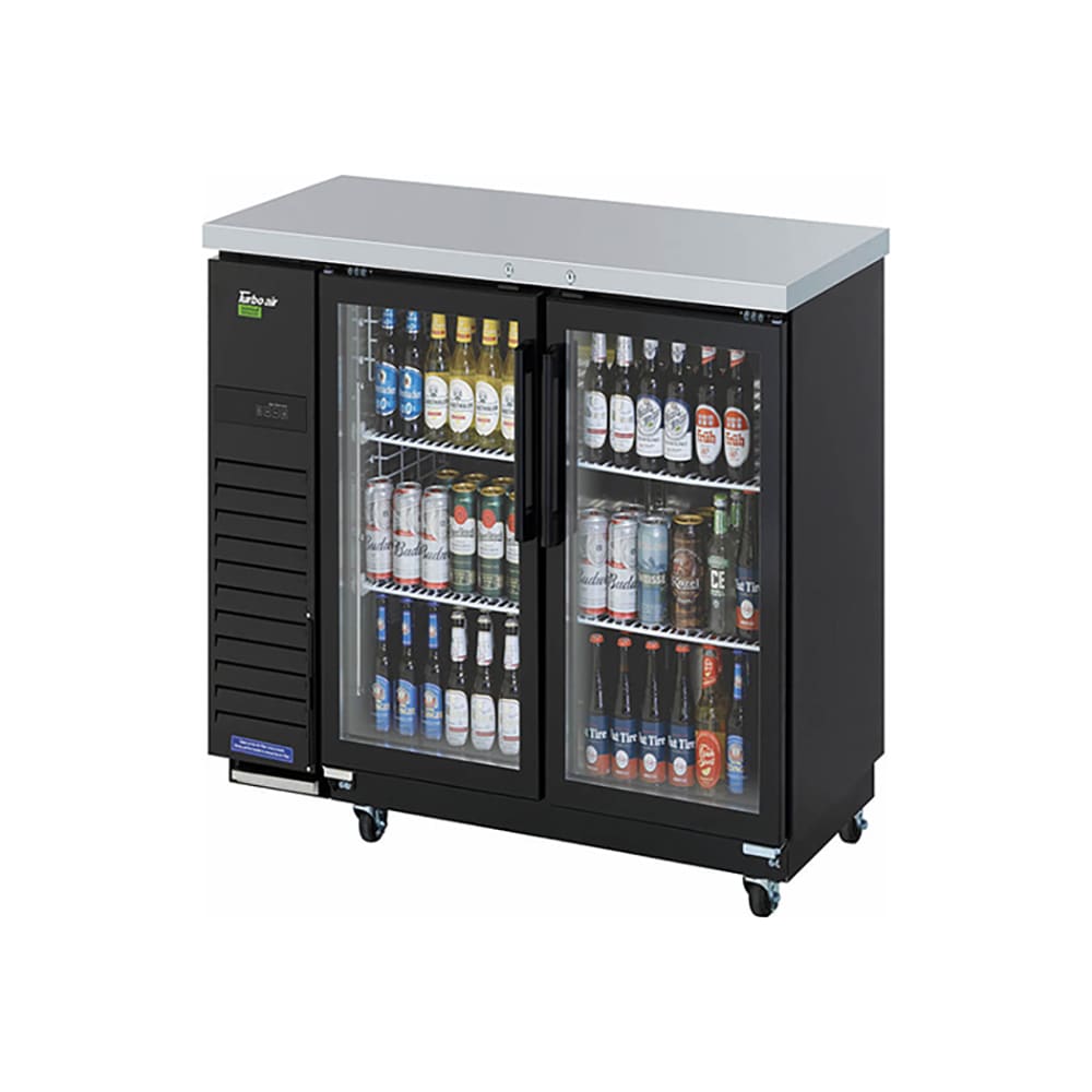 Turbo Air TBB-24-48SGD-N 49 1/8" Bar Refrigerator - 2 Swinging Glass Doors, Black, 115v