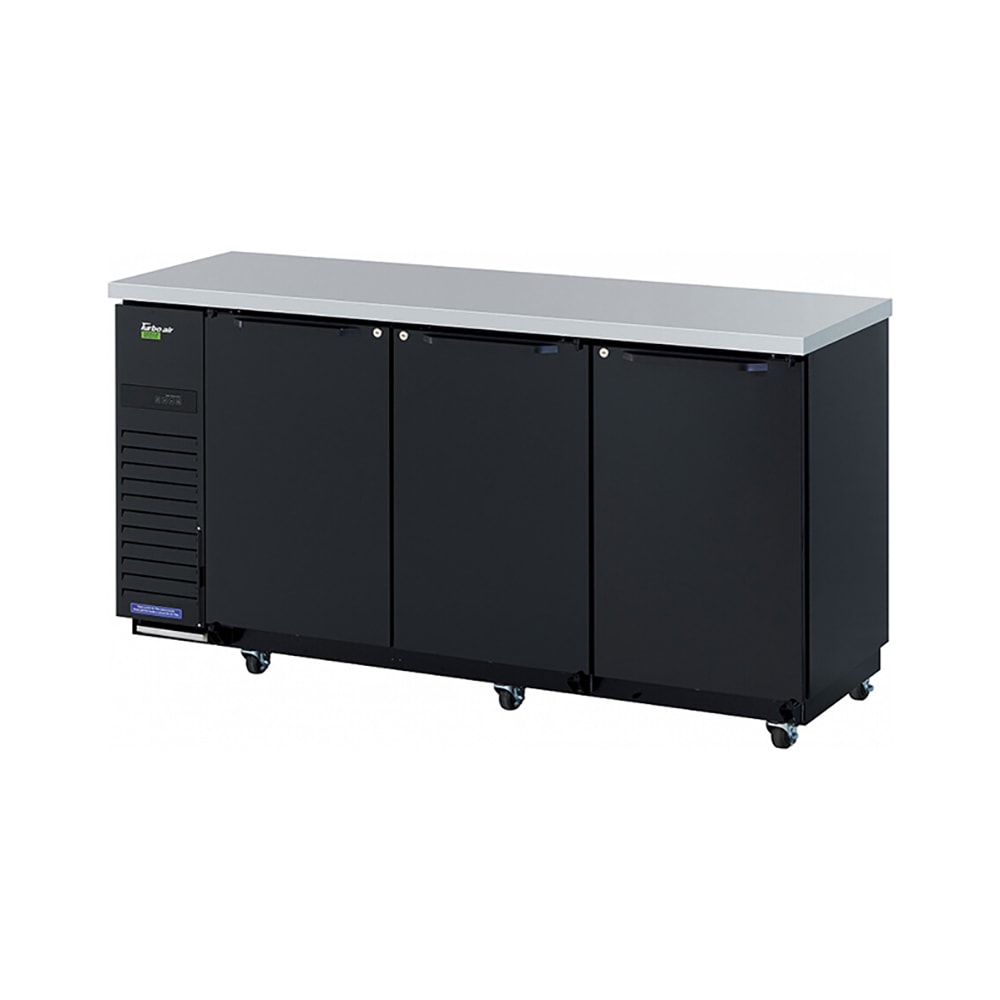 Turbo Air TBB-24-72SBD-N6 73 1/8" Bar Refrigerator - 3 Swinging Solid Doors, Black, 115v