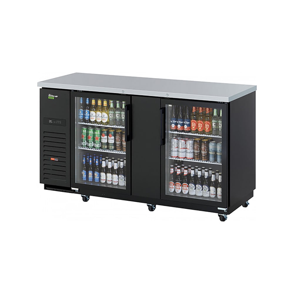 Turbo Air TBB-3SGD-N 69" Bar Refrigerator - 2 Swinging Glass Doors, Black, 115v
