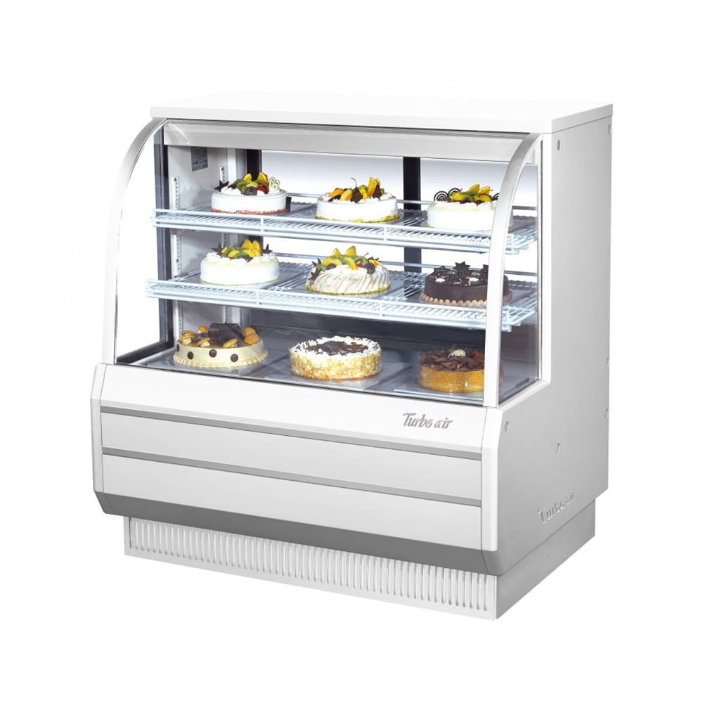 Turbo Air TCGB-48DR-W(B) 48 1/2" Full Service Dry Bakery Display Case w/ Curved Glass - (3) Levels, 115v