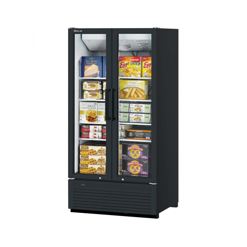 Turbo Air TGF-35SDHB-N 39 1/2” Two Section Display Freezer w/ Swing Doors – Bottom Mount Compressor, Black, 115v