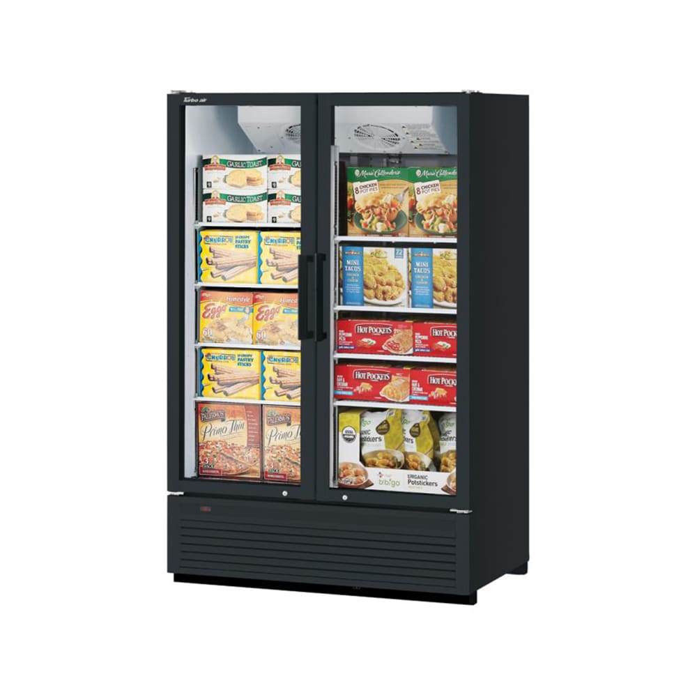 Turbo Air TGF-47SDHB-N 51 1/8” Two Section Display Freezer w/ Swing Doors – Bottom Mount Compressor, Black, 115v