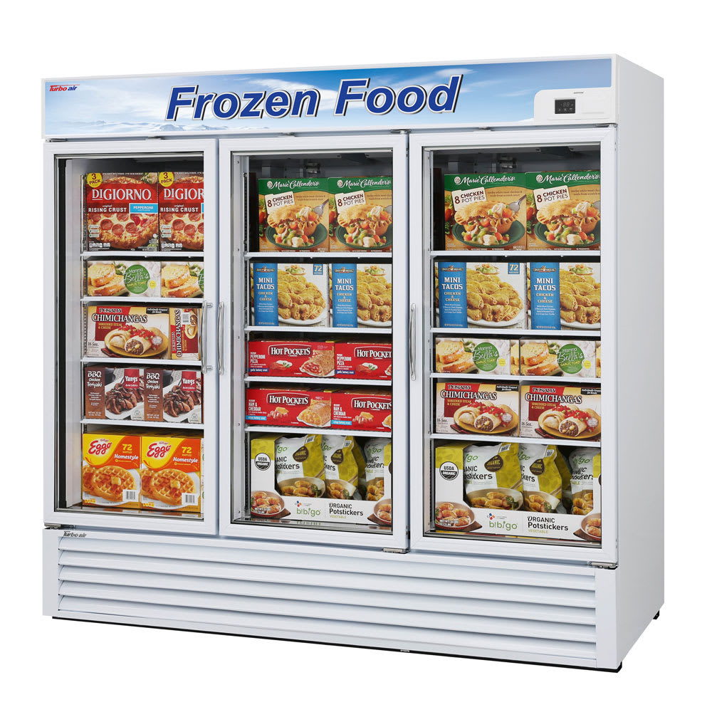 Turbo Air TGF-72F-N 81 7/8" Three Section Display Freezer w/ Swing Doors - Bottom Mount Compressor, White, 115v