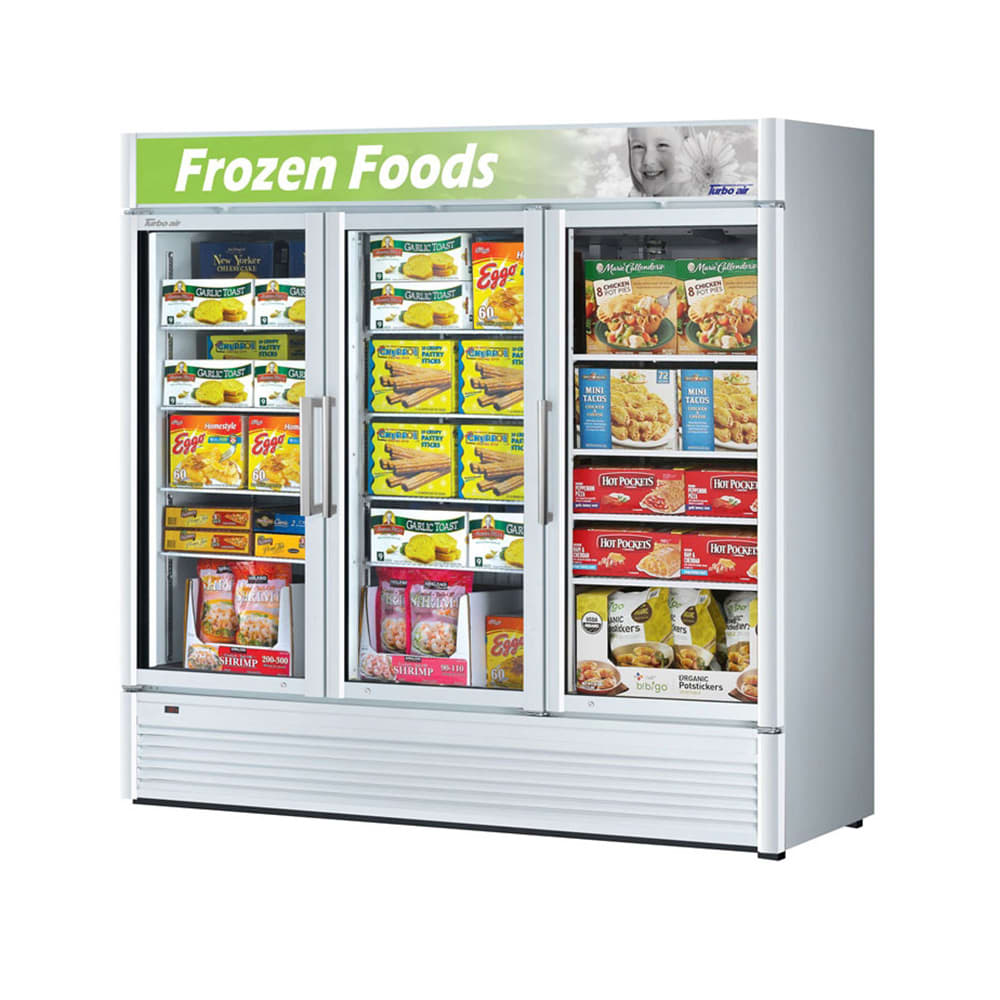 Turbo Air TGF-72SD-N 78" Three Section Display Freezer w/ Swing Doors - Bottom Mount Compressor, White, 115v