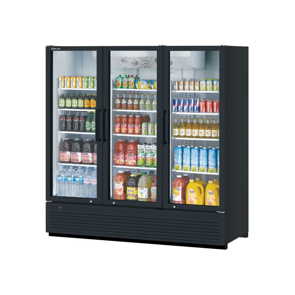 Turbo Air TGM-72SDHB-N 78" Super Deluxe Three Section Glass Door Merchandiser - (3) Left/Right Hinge Doors, Black, 115v