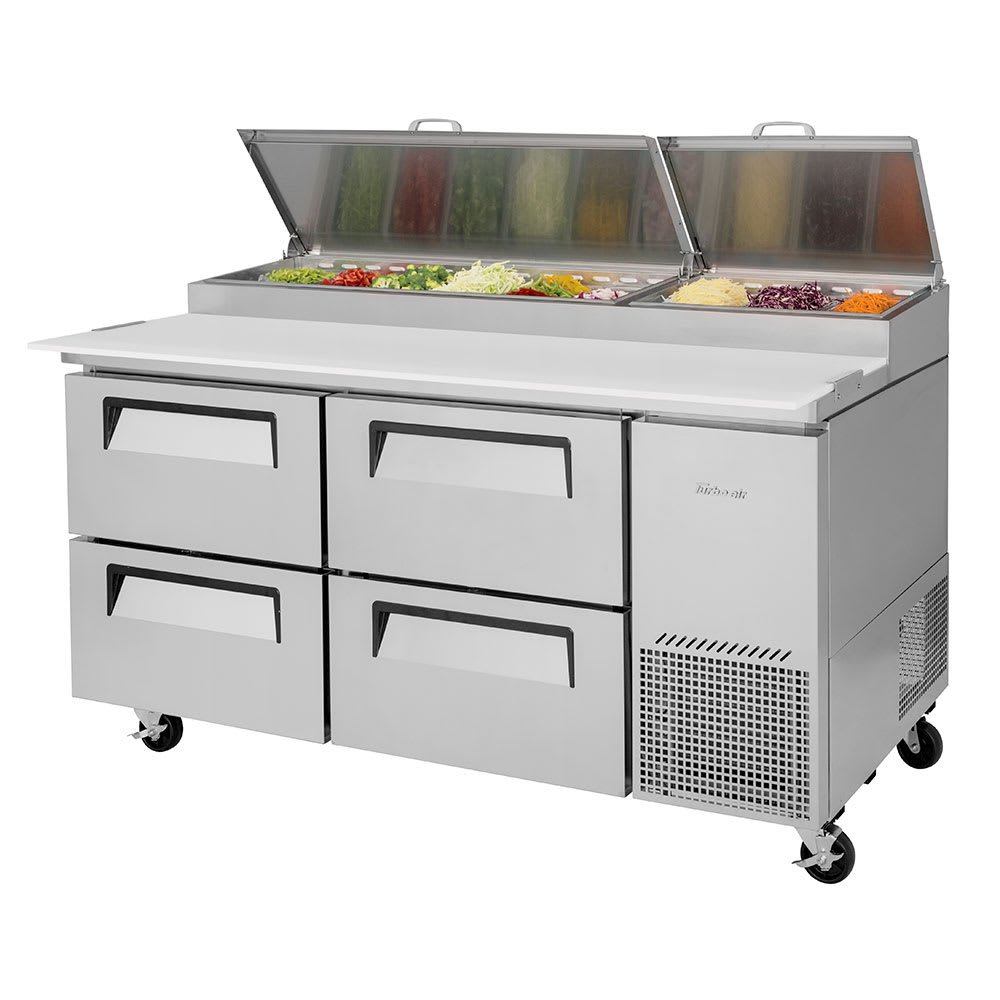 Turbo Air TPR-67SD-D4-N 67" Super Deluxe Pizza Prep Table w/ Refrigerated Base, 115v