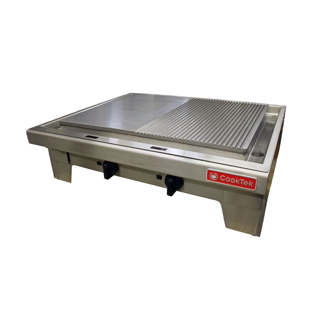 CookTek 680201 36" Electric Induction Plancha w/ Manual Controls - Half Grooved Chrome Plate, 208-240v/3ph