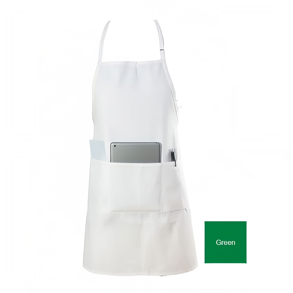 Chef Revival Bib Apron, 3 Compartment Pocket, Poly/Cotton, 28 x 30", Kelly Green (601BAO-3-GN)
