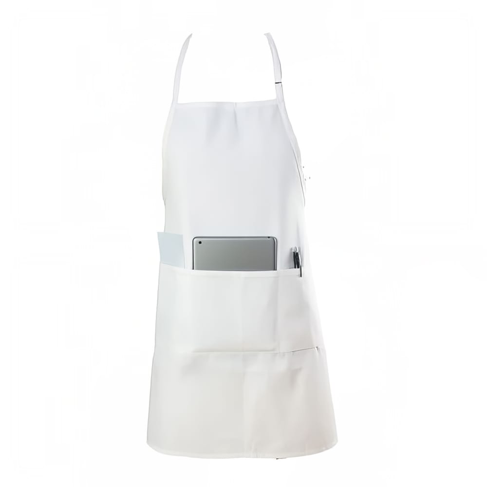 Chef Revival Bib Apron, 3 Compartment Pocket, Poly/Cotton, 28 x 30", White (601BAO-3-WH)