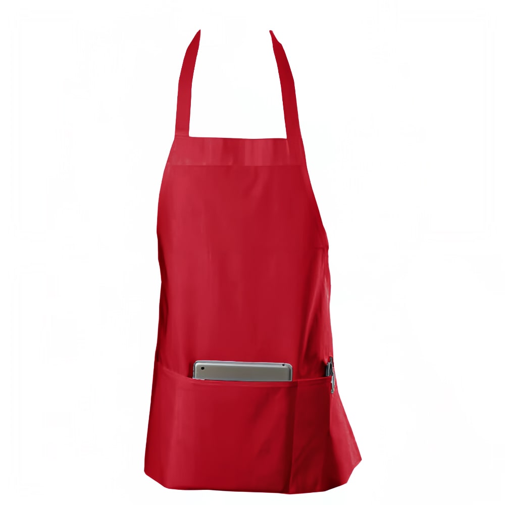 Chef Revival Bib Apron, Twill Blend, 25" x 28", 3 Pocket, Red (602BAFH-RD)