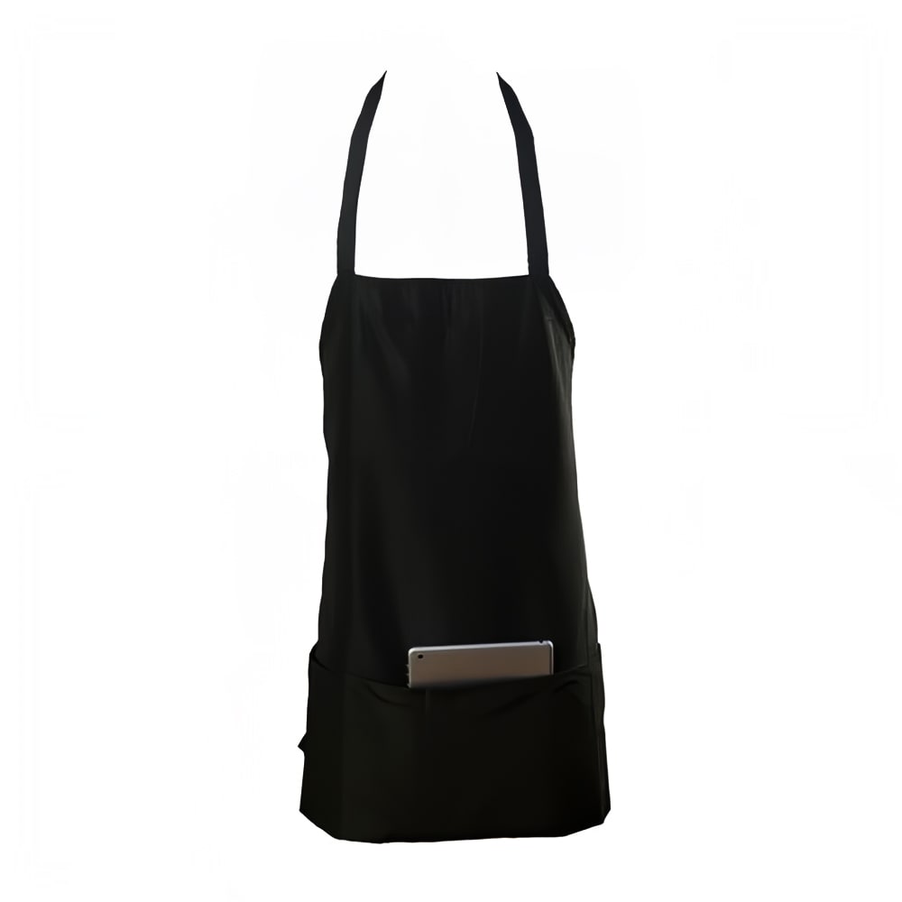Chef Revival Bib Apron, Polyspun, 24" x 27", 3 Lower Pockets, Black (602PS-BK)