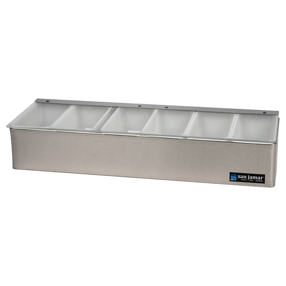 San Jamar B4186L (6) Compartment Bar Garnish Tray - Flat Hinged Lid